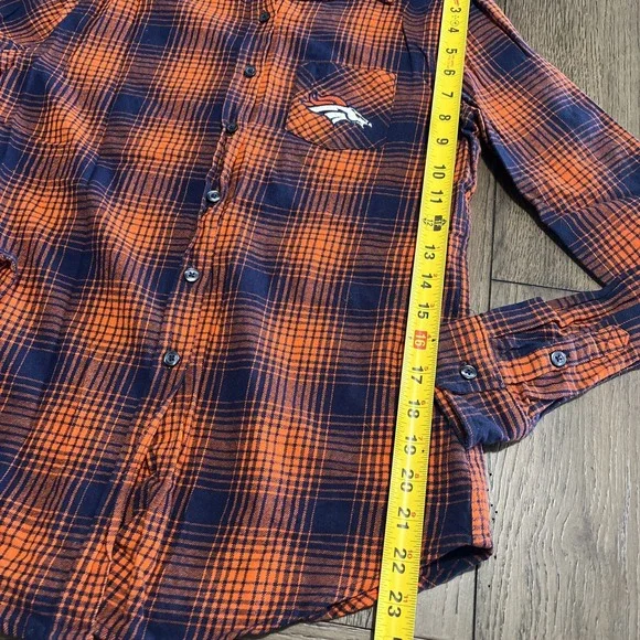 NFL Juniors Collection Denver Broncos Plaid Flannel Button Up Shirt Size 7-9 - Picture 3 of 7